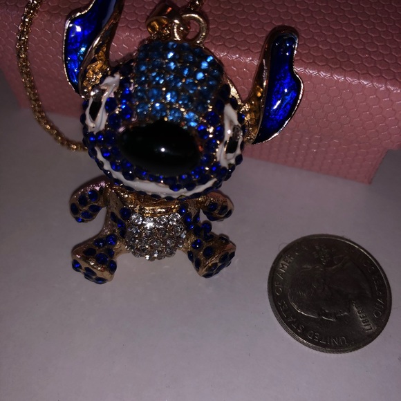 Betsey Johnson Stitch Blue Crystal 28” Necklace - Picture 6 of 8